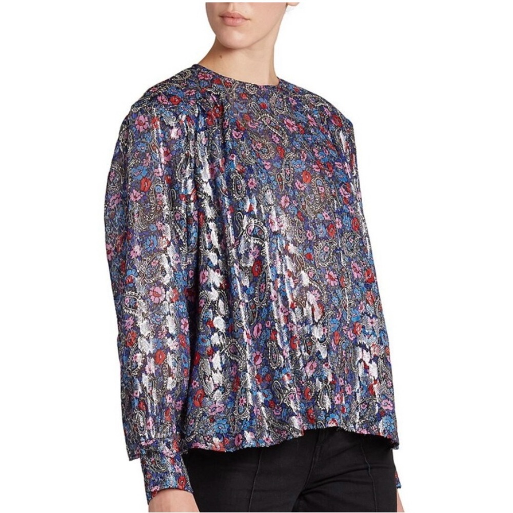 Isabel Marant NWOT Metallic Silver Silk Embroidered Blouse